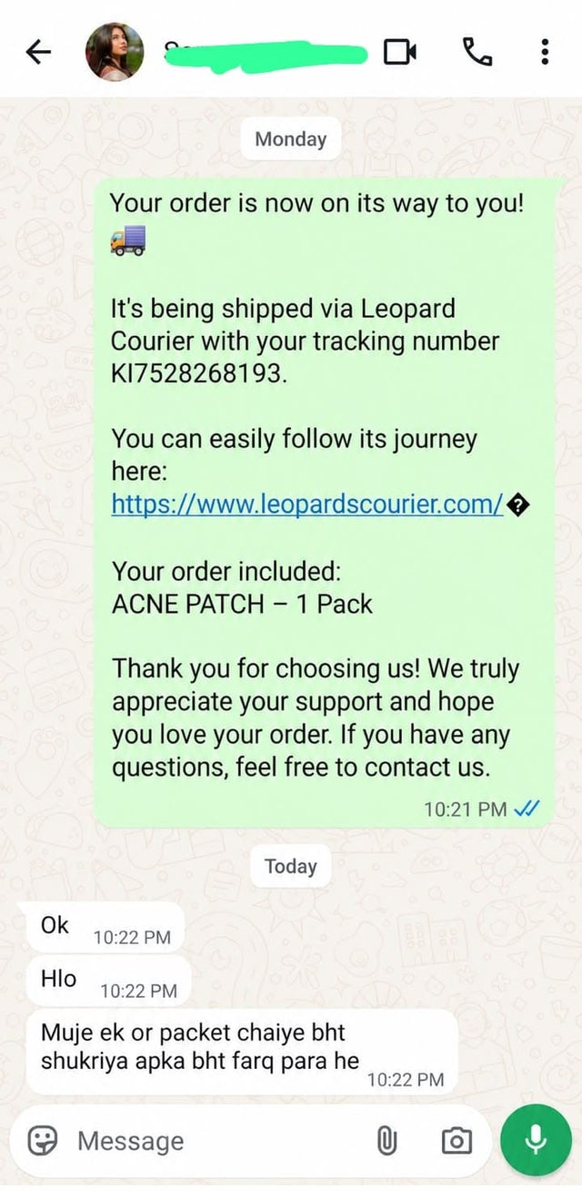 Customer WhatsApp order